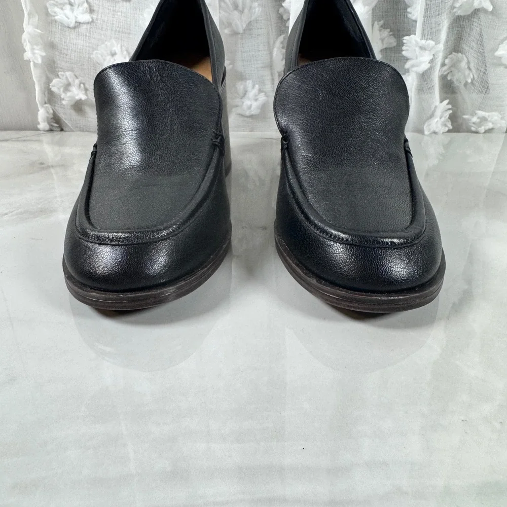 Crown Vintage Caitlun‎ Black Leather Slip On Loafers Pumps Chunky Heel Y2K 9M